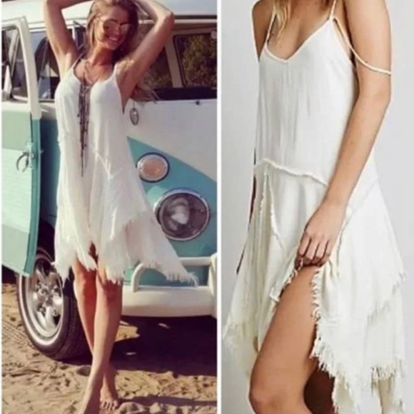 Free People Intimately Boho Shredded Raw Hem Slip Dress Coral sands Sz S NWT! - Picture 8 of 9